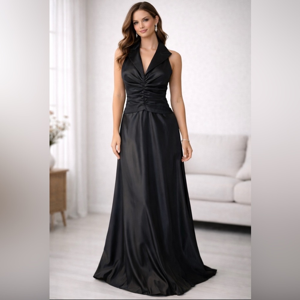 Tadashi Formal Long Dress 10 Black Taffeta Evening Wedding Party Cruise
